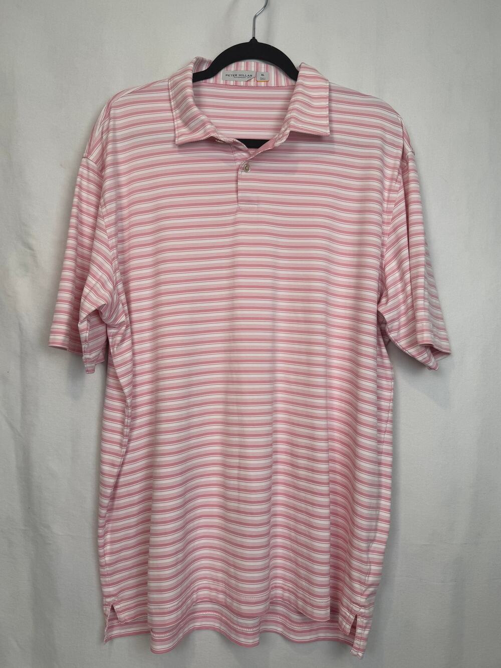 Peter Millar Mens Size XL Pink Stripe Featherweight Golf Polo UPF 50 Preppy